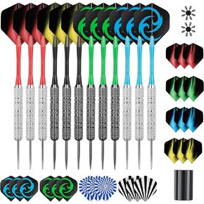 Steel Tip Darts, Professional Metal Darts,12pcs 18 Gram Darts Metal Tip Set with 12 Shafts,24 Extra Flights,2 Flight Protectors and Dart Sharpener,Metal Darts for Dartboard