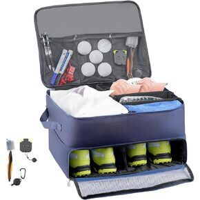 Golf Trunk Organizer, 2 Layer Golf Storage Bag with Ventilated Compartment for 2 Pair Shoes,Balls, Tees, Clothes, Gloves, Golf Gifts for Men