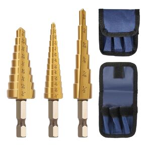 5 Pcs Step Drill Bit & 5 Pcs Countersink Drill Bit Set, Titanium High Speed Steel Step Drill Bit, 50 Sizes of Step Bit for Metal, HSS Step Bit with Aluminum Case for DIY, Multiple Hole Stepped Up Bits
