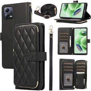 حافظة محفظة لهاتف Xiaomi Poco X5/Redmi Note 12 5G مع حزام معصم قابل للفصل، حزام كتف، 9+ فتحات للبطاقات، محفظة بسحاب، غطاء هاتف محمول فاخر من جلد البولي يوريثان لهاتف Note12 PocoX5 نسائي أرجواني