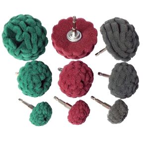 9PCS Scouring Pads Abrasive Buffing Polishing Wheel Drill Attachment Set, Non Woven Wheel Polishing Kit for Drill,Power Scrubber Drill Polishing Kit（Green red Gray) 1/4" Shank