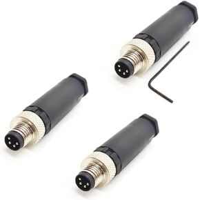 3 Pcs M8 Connector 4 Pin Male Straight Plastic Shell Aviation Plug Screw-Joint for Cable Unshielded, Field Assembly Wireable Connector IP67 Industrial Sensor Plug Adapter