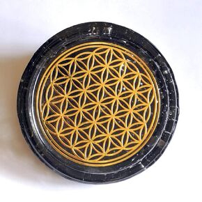 LARGE 4" Obsidian Crystals Flower Of Life Coaster Water Charging Plate Energy Dome