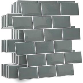 20 Sheets Glossy Peel and Stick Kitchen Backsplash Tile Stickers Self Adhesive Stick on Subway Tile 12" x 6" Bathroom Splashback Water Heat Resistant 3D Wall Tiles Pure Yellow