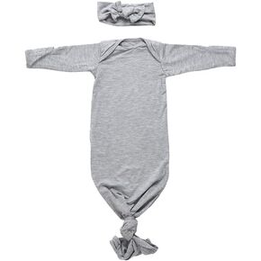 Newborn Baby Knotted Tie Gown - Infant (Gray Bow)