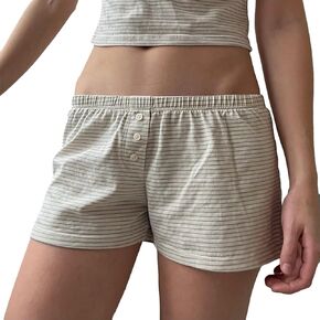 Cute Pajama Shorts for Women Y2K Sexy Low Rise Lounge Floral Shorts Comfy Striped Button Boxers Pj Bottoms Sleepwear