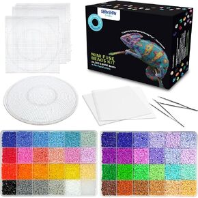 24,000 Mini 2.6mm Fuse Beads Kit for Adults - 48 Vivid Pastel Colors, 5 Pegboards, 2 Tweezers - Compatible with Hama, Melty, Iron Craft Beads - Bulk Storage