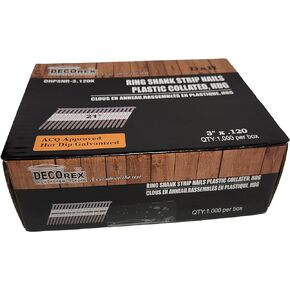 3" x .120" Ring Shank Nails, Plastic Collated, HDG (20-22 Degree) - 1000pcs box (DHPSNR-3.120K)