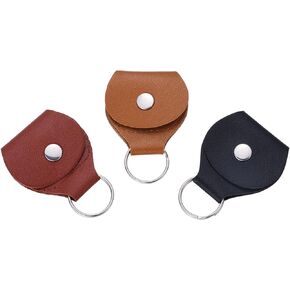 LUTER 3pcs Guitar Pick Keychain Holder, PU Leather Guitar Plectrum Holder Portable Guitar Pick Holder for Guitar Players (Black, Brown, Camel)