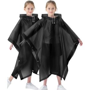 2 Pack Raincoats for Kids, Kids Reusable Emergency Rain Ponchos with Drawstring Hood for Boys and Girls