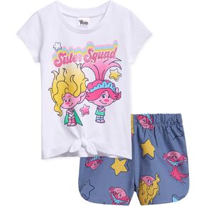 Trolls Poppy Viva Girls T-Shirt and Chambray Shorts Outfit Set Toddler to Little Kid