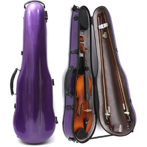 Violin Case 4/4 hard shell Carbon fiber Lightweight Triangle case with Backstraps External accessory storage bag (purple)