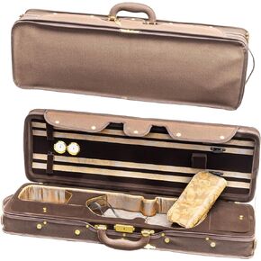 MI&VI NF-9001 Professional Hard-Shell Violin Case 4/4 (Full Size) Luxury Silk Interior | High-Density Foam | Lightweight | Oblong Shape | Adjustable Straps | Hygrometer | Thermometer (Beige)