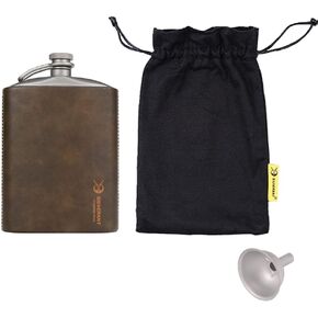 Titanium Hip Flask 248ml/8.73 fl oz, Ultralight Portable Leakproof Pocket Flask Flagon With Screw Cap Clip, Leather Case & Pouring Funnel