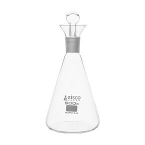 EISCO Iodine Flask & Stopper, 500ml - 24/29 Socket Size, Interchangeable Stopper - Conical Shape - Borosilicate Glass