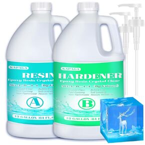 Epoxy Resin Crystal Clear, 1GALLON/128OZ Epoxy Resin kit Not Yellowing and No Bubble Self Leveling 2 Part Resin and Hardener for Mold for Casting Silicone Cups Jewelry Wood Table Art DIY Craft Mix 1:1