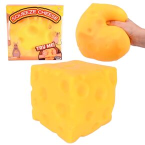 Giggle Zone Squeeze Cheese - Extra Large Squishy Cheese Block | Gag Gifts Funny Adult | 4.25 Inch Giant Stress Ball | Fidget Sensory Toy for Kids - Sunny Days Entertainment
