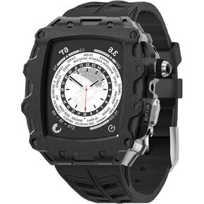 Luxury Rugged Case with Band Compatible for Apple Watch Series 9 8 7 45mm / SE 6 5 4 44mm, Metal Alloy Military Protective Bumper Cover, Tactical Heavy Duty Full Body Protection for Men iWatch