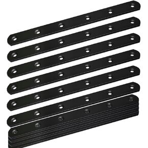 20Pack Straight Brackets Black, 6.5Inch 160MM Mending Plate Metal Brackets for Brace, Heavy Duty Joining Plates for Wood Fence Bookcase Cabinet, Straight Brace Repairing Mending Plates