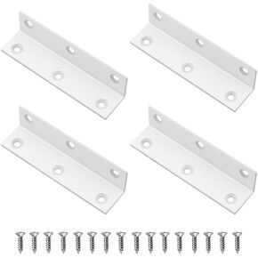 4PCS Corner Brace Angle Bracket,L Bracket , Superior Stainless Steel Bracket,5.5'' x 1'' M, Thickness 2mm, Wood Shelf, Furniture, Cabinet Corner Bracket with Screws (White)