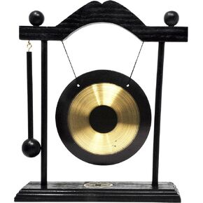 Mandala Crafts Chinese Gong - Mini Gong with Stand - Zen Art Brass Feng Shui Desktop Gong with Stand Asian Gong Bell for Home Decoration Dragon