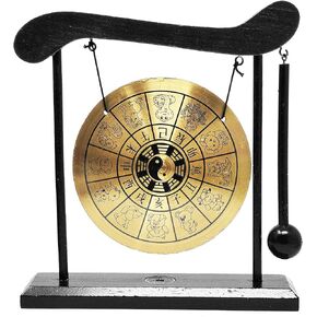 Mandala Crafts Chinese Gong - Mini Gong with Stand - Zen Art Brass Feng Shui Desktop Gong with Stand Asian Gong Bell for Home Decoration Dragon