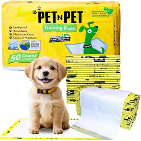 Pet N Pet Pee Pads for Dogs, 50 Counts Puppy Pads, 48% USDA Certified Plant Based Puppy Pee Pads, Unscented Dog Pad, Leak-Proof Training Pads for Dogs, Absorbent Dog Training Pads, Dog Pee Pads