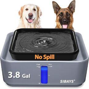SIBAYS 3.8Gal/14L Extra Large Pet Water Fountain, No Spill Dog Cat Fountain with 9" Large Filter & Powerful LED Pump & Clear View Window, Auto Dog Water Bowl Dispenser, Easy to Clean, BPA-Free