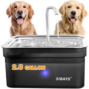SIBAYS Dog Water Fountain for Large Dogs, 355oz/2.8Gal/10.5L Automatic Dog and Cat Water Fountain Large Pet Fountain with Stainless Steel Bowl, Dog Water Dispenser with Filter, Easy to Clean, BPA-Free