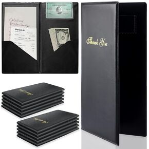 20 Pack Black Check Presenters for Restaurants 10"x5.5" Guest Check Card Holder with Gold Thank You Imprint Customer Check Holder Bill Book Restaurant Supplies for Servers Waitress Waiter