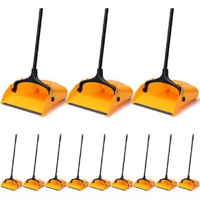 Maxcheck 4 Pcs Commercial Lobby Dustpan Bulk Upright Lobby Dust Pan Plastic Dustpan with Long Handle Upright Standing Dustpan Heavy Duty for Outdoors Lobby Restaurants Office Home Garage Use (Black)
