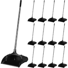 Maxcheck 4 Pcs Commercial Lobby Dustpan Bulk Upright Lobby Dust Pan Plastic Dustpan with Long Handle Upright Standing Dustpan Heavy Duty for Outdoors Lobby Restaurants Office Home Garage Use (Black)