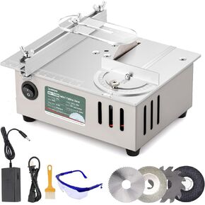 Huanyu Mini Table Saw 96W 9000RPM Hobby Electric Saw 7-Level Speed Adjustable 0-90 Angle 15MM Cutting Depth with Blade Model DIY Crafts Cutting Tool for Precision Cut Metal Wood Plastic Acrylic
