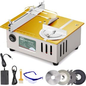 Huanyu Mini Table Saw 96W 9000RPM Hobby Electric Saw 7-Level Speed Adjustable 0-90 Angle 15MM Cutting Depth with Blade Model DIY Crafts Cutting Tool for Precision Cut Metal Wood Plastic Acrylic