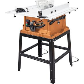 Table Saw, 10 Inch 15A Multifunctional Jobside Table Saw with Stand & Push Stick, 90° Cross Cut & 0-45° Bevel Cut, 5000RPM, Adjustable Blade Height for Woodworking, Orange