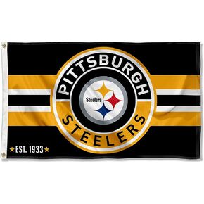 Pittsburgh Steelers Patch Button Circle Logo Flag Large 3x5 Banner
