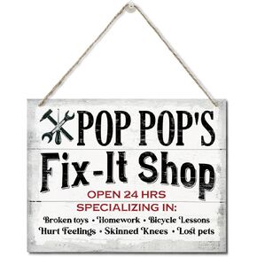 Rustic "G-Daddy's Fix-It Shop Open 24 Hours" Wall Art Sign, Hanging Printed Wall Plaque Wood Signs, Farmhouse Decor, Home Decor, Dad Gift Garage Shop, Father's Day Gift for Grandpa 10 X 7.8 inch