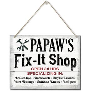 ريفي "G-Daddy's Fix-It Shop Open 24 Hours" لافتة فنية جدارية، لافتات خشبية مطبوعة على الحائط، ديكور المزرعة، ديكور المنزل، متجر هدايا الأب، هدية عيد الأب للجد 10 × 7.8 بوصة
