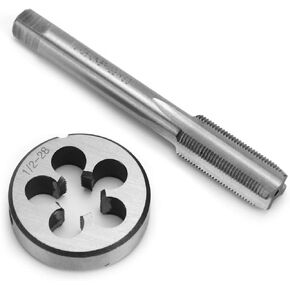 QWORK 5/8"-24 Tap and Die Set, with Round Die 22LR 223 5.56 9mm, High Speed Steel Right Hand Thread Tap Tool