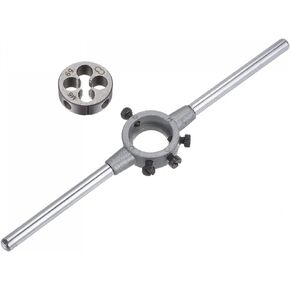 uxcell Die Stock Handle Wrench Set, M6 x 0.5 Threading Round Die and 20mm (Fit M3.5-M6 Dies) Holder Adjustable Wrench Hand Tool
