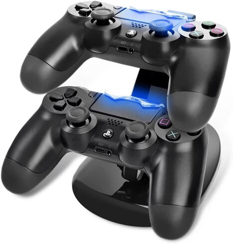 KONKY وحدة تحكم شاحن قاعدة شحن وحدة تحكم شحن قاعدة حامل لجهاز PS4، ملحق محطة شاحن USB مزدوج مع مؤشر LED لجهاز Playstation 4 / PS4 Slim Pro ووحدة تحكم PSVR، أسود in Kuwait