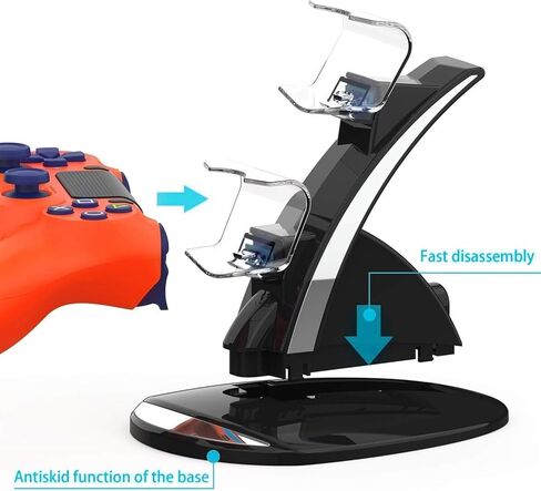 KONKY وحدة تحكم شاحن قاعدة شحن وحدة تحكم شحن قاعدة حامل لجهاز PS4، ملحق محطة شاحن USB مزدوج مع مؤشر LED لجهاز Playstation 4 / PS4 Slim Pro ووحدة تحكم PSVR، أسود in Kuwait