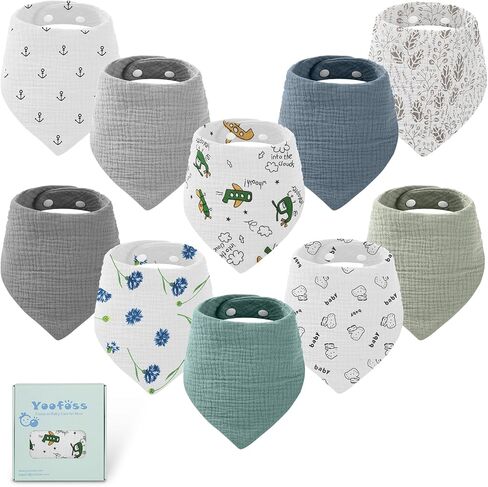 Yoofoss Baby Muslin Bibs 10 Pack Bandana Drool Bibs for Boys Girls Neutral, 100% Cotton Soft Absorbent Baby Bibs for Teething Drooling, Plume in Saudi Arabia