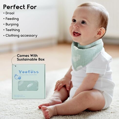 Yoofoss Baby Muslin Bibs 10 Pack Bandana Drool Bibs for Boys Girls Neutral, 100% Cotton Soft Absorbent Baby Bibs for Teething Drooling, Plume in Saudi Arabia