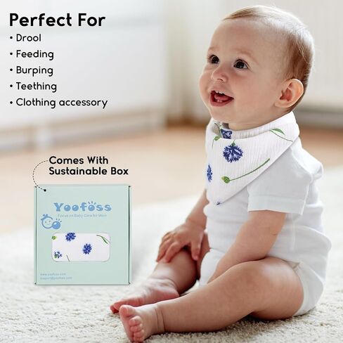 Yoofoss Baby Muslin Bibs 10 Pack Bandana Drool Bibs for Boys Girls Neutral, 100% Cotton Soft Absorbent Baby Bibs for Teething Drooling, Plume in Saudi Arabia
