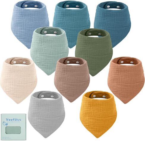 Yoofoss Baby Muslin Bibs 10 Pack Bandana Drool Bibs for Boys Girls Neutral, 100% Cotton Soft Absorbent Baby Bibs for Teething Drooling, Plume in Saudi Arabia