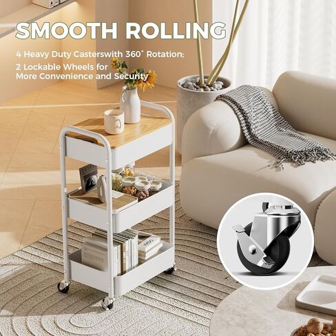 عربة دوارة من 3 طبقات مع سطح طاولة، وعربة أدوات معدنية دوارة، وعربة تنظيم تخزين قوية مع عجلات قفل وخطافات للمكتب والفصول الدراسية والمطبخ والحمام in Kuwait