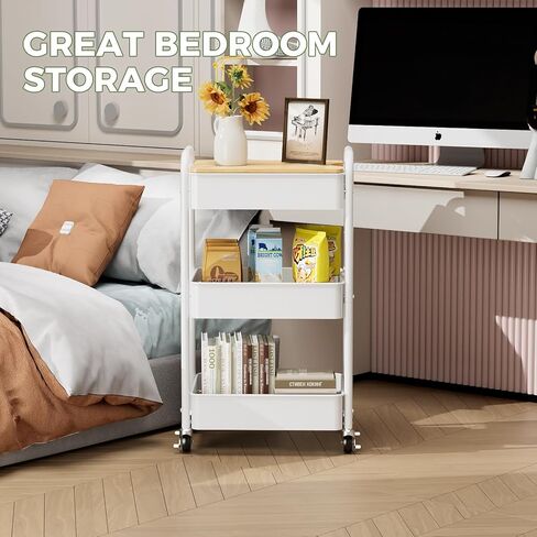 عربة دوارة من 3 طبقات مع سطح طاولة، وعربة أدوات معدنية دوارة، وعربة تنظيم تخزين قوية مع عجلات قفل وخطافات للمكتب والفصول الدراسية والمطبخ والحمام in Kuwait