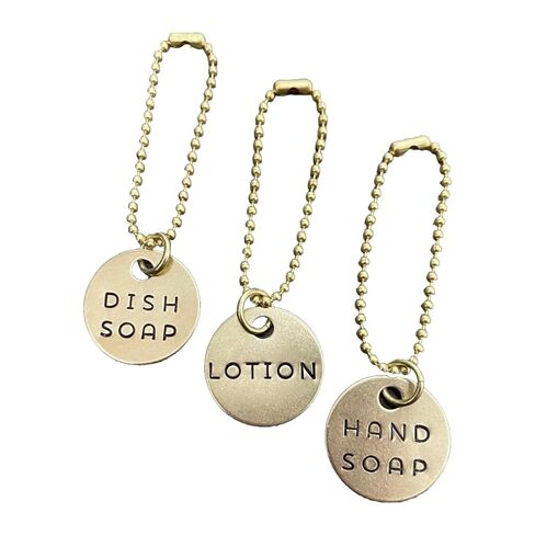 3 Piece Soap Dispenser Labels - Hand, Dish & Lotion Bottle Tag Set - Hand-Stamped Brass or Aluminum - Guest Bathroom & Kitchen Organization - Silver or Gold Color (Gold (Brass)) in Saudi Arabia