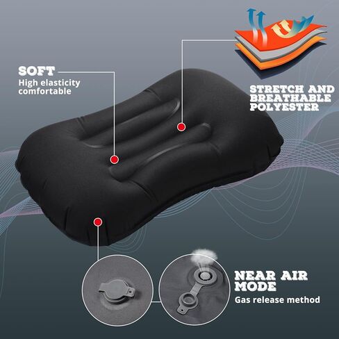 تاتو 3 قطع قابلة للنفخ للتخييم والسفر، وسائد نفخ خفيفة الوزن، وسادة تخييم خفيفة الوزن، وسادة ظهر محمولة للرقبة، دعم قطني، المشي لمسافات طويلة، النوم، التخييم (أزرق داكن) in Kuwait